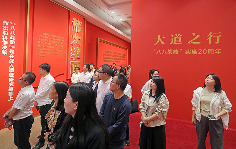大道之行——“八八戰(zhàn)略”實(shí)施20周年大型主題展覽開展以來，觀眾絡(luò)繹不絕。